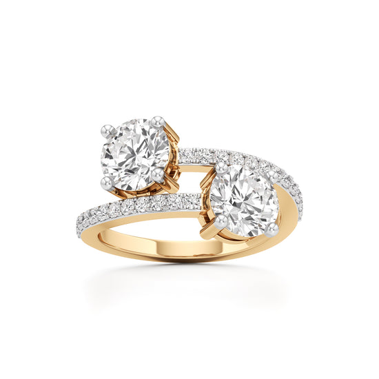 TwoStone Round Diamond Bypass Ring with Diamond Line