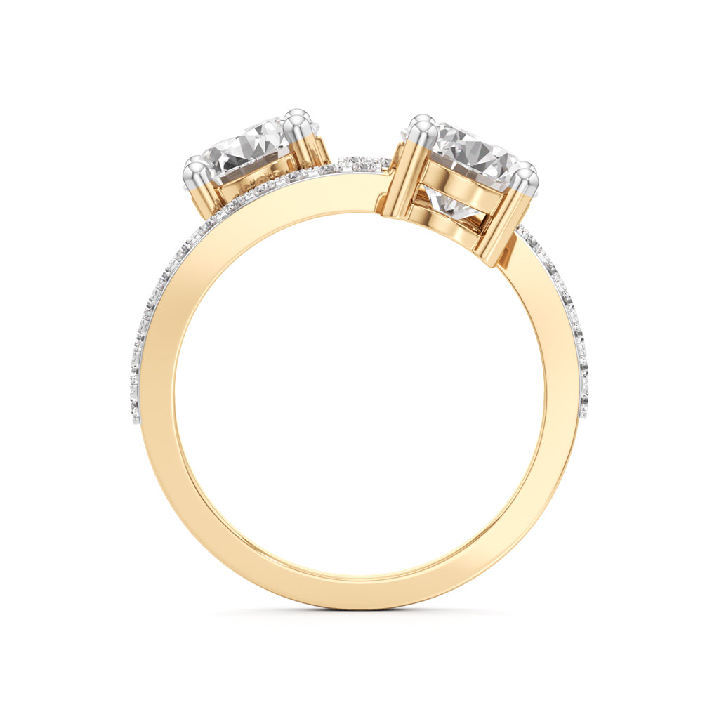 TwoStone Round Diamond Bypass Ring with Diamond Line