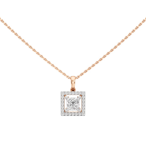 Ginevra Princess Cut Halo Pendant