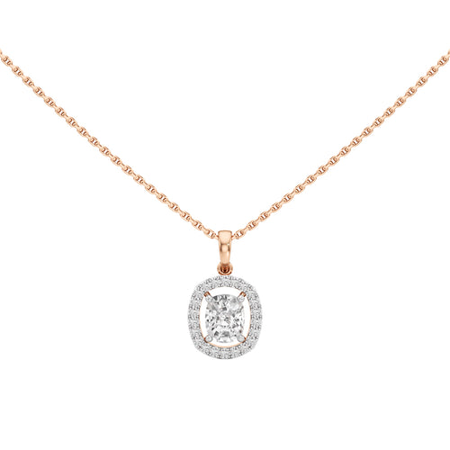 Helio 1Ct Four Prong Cushion Cut Halo Pendant