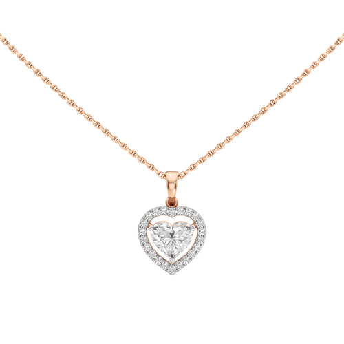 Alure 1.5Ct Three Prong Heart Cut Halo Pendant