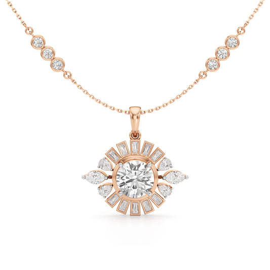 4.75Ct Round Shape Gold Halo Pendant