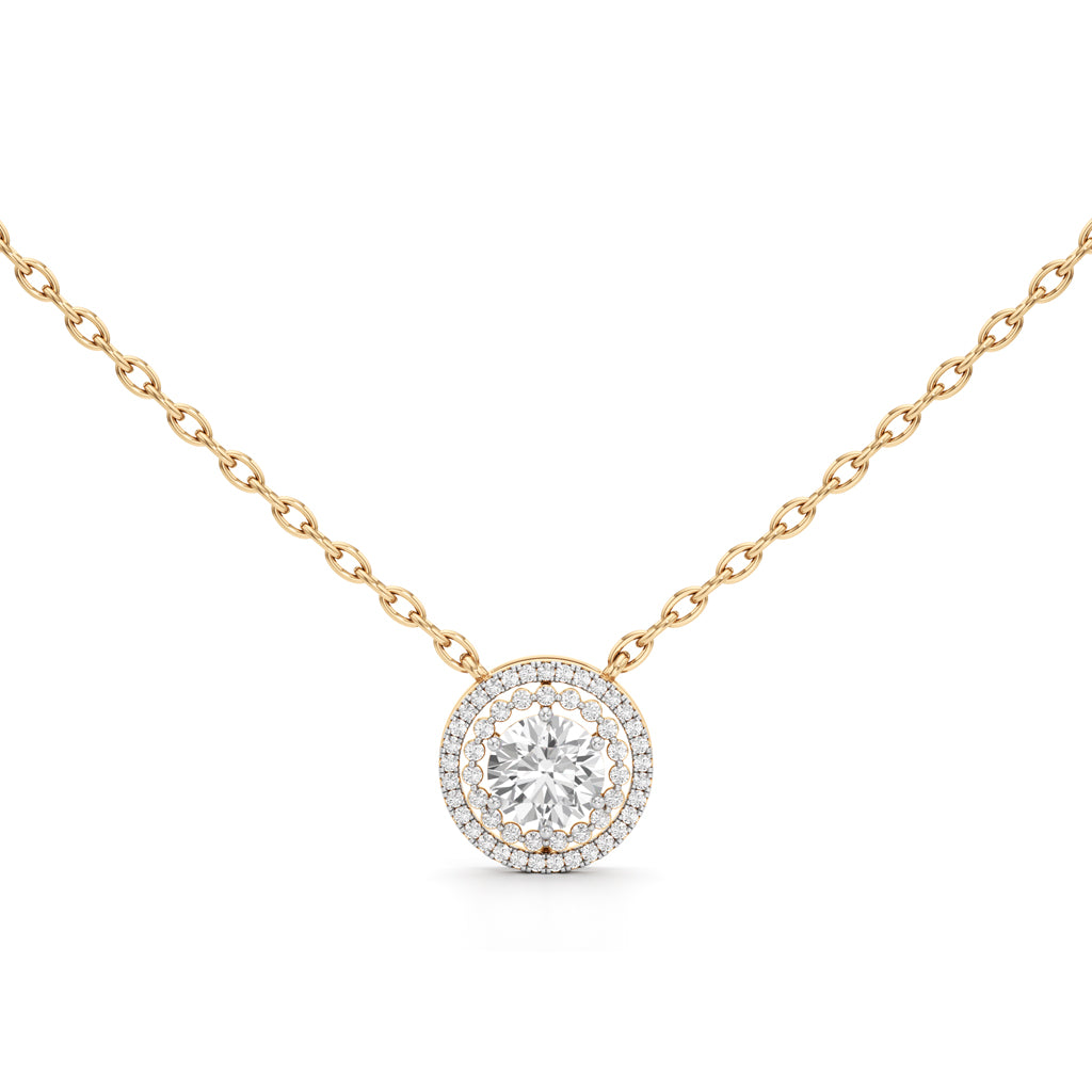 Aurora Halo Round Diamond Pendant Necklace