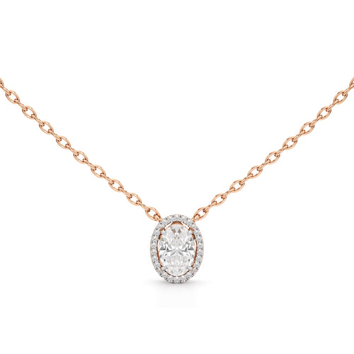 Celeste Oval Halo Diamond Pendant Necklace