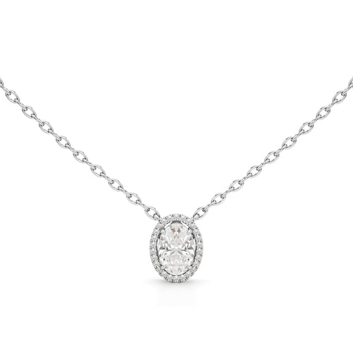 Celeste Oval Halo Diamond Pendant Necklace