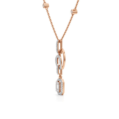Celestine Linked Heart & Emerald-Cut Diamond Necklace