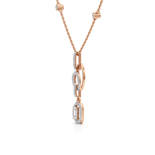 Celestine Linked Heart & Emerald-Cut Diamond Necklace