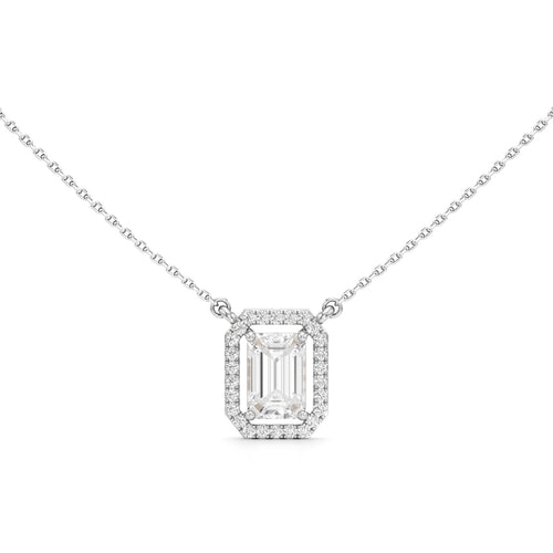 Regalia Emerald-Cut Halo Pendant Necklace