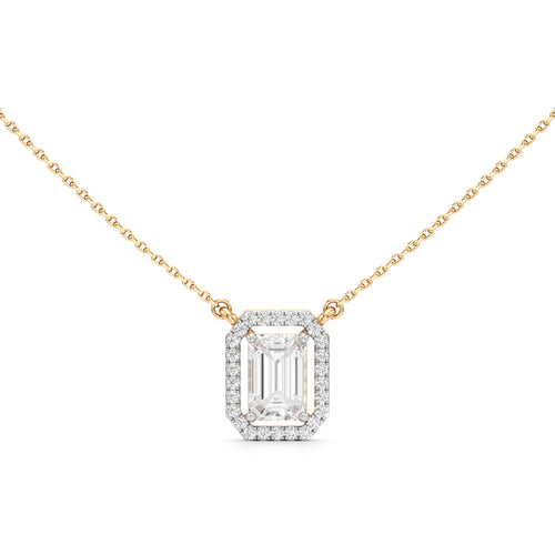 Regalia Emerald-Cut Halo Pendant Necklace