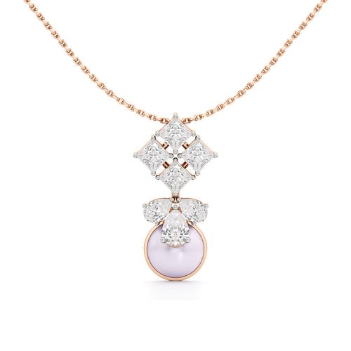 Lunaria Diamond & Pearl Drop Pendant Necklace