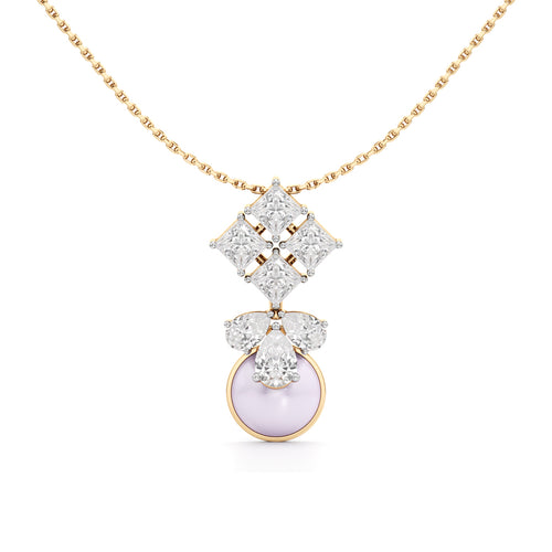 Lunaria Diamond & Pearl Drop Pendant Necklace