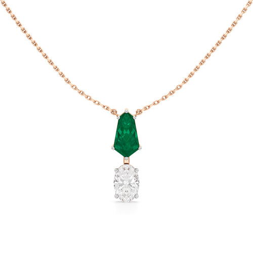 Esmeria Emerald & Oval Diamond Drop Pendant Necklace