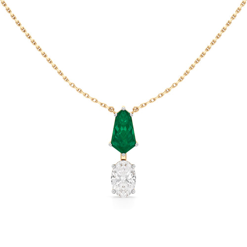 Esmeria Emerald & Oval Diamond Drop Pendant Necklace