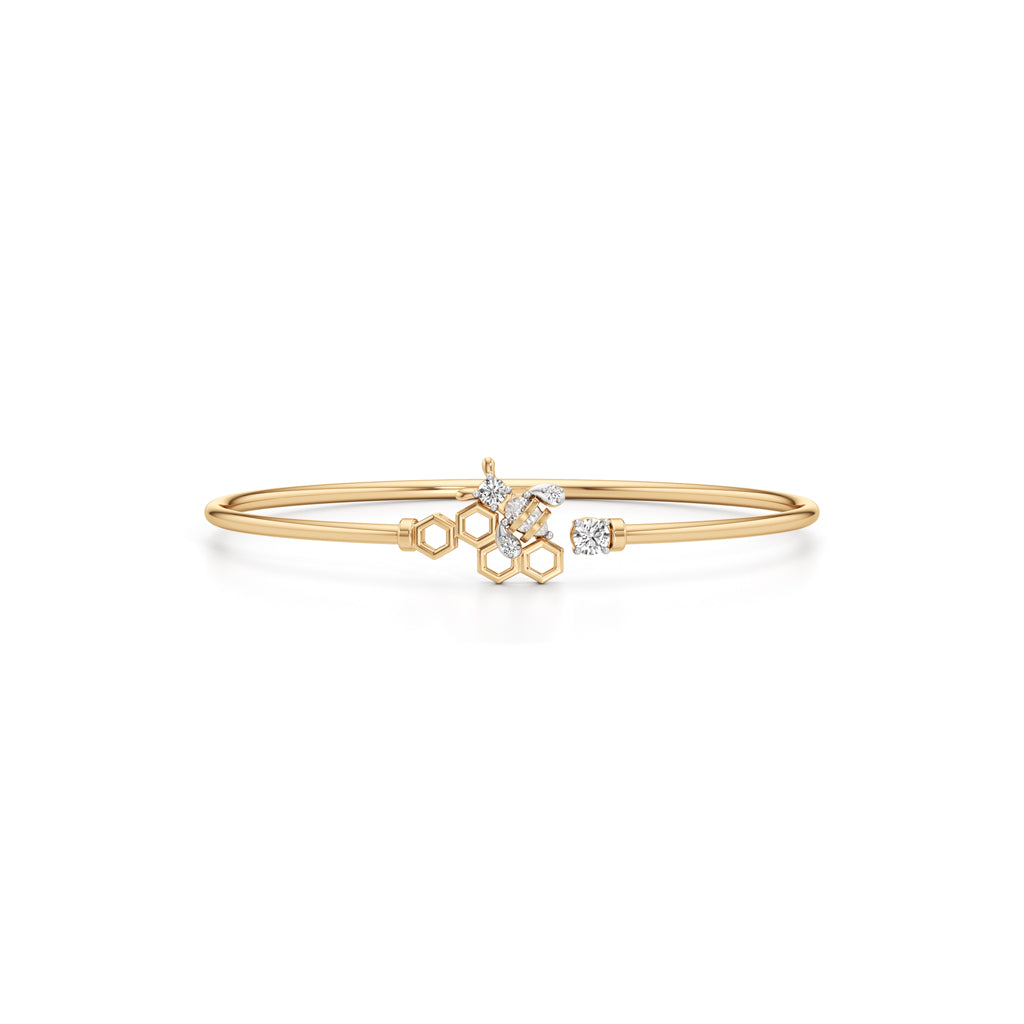 925 Sterling Silver  18K Gold Vermeil Honeycomb Bangle with Lab Grown Diamonds