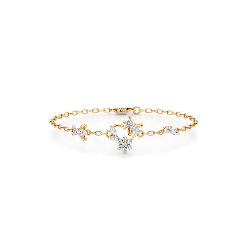 925 Sterling Silver 18K Gold Vermeil Floral Heart Bracelet with Lab Grown Diamonds  7 Inch