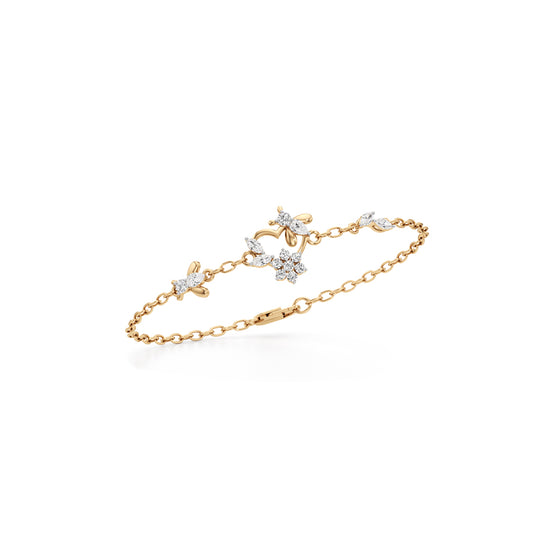 925 Sterling Silver 18K Gold Vermeil Floral Heart Bracelet with Lab Grown Diamonds  7 Inch