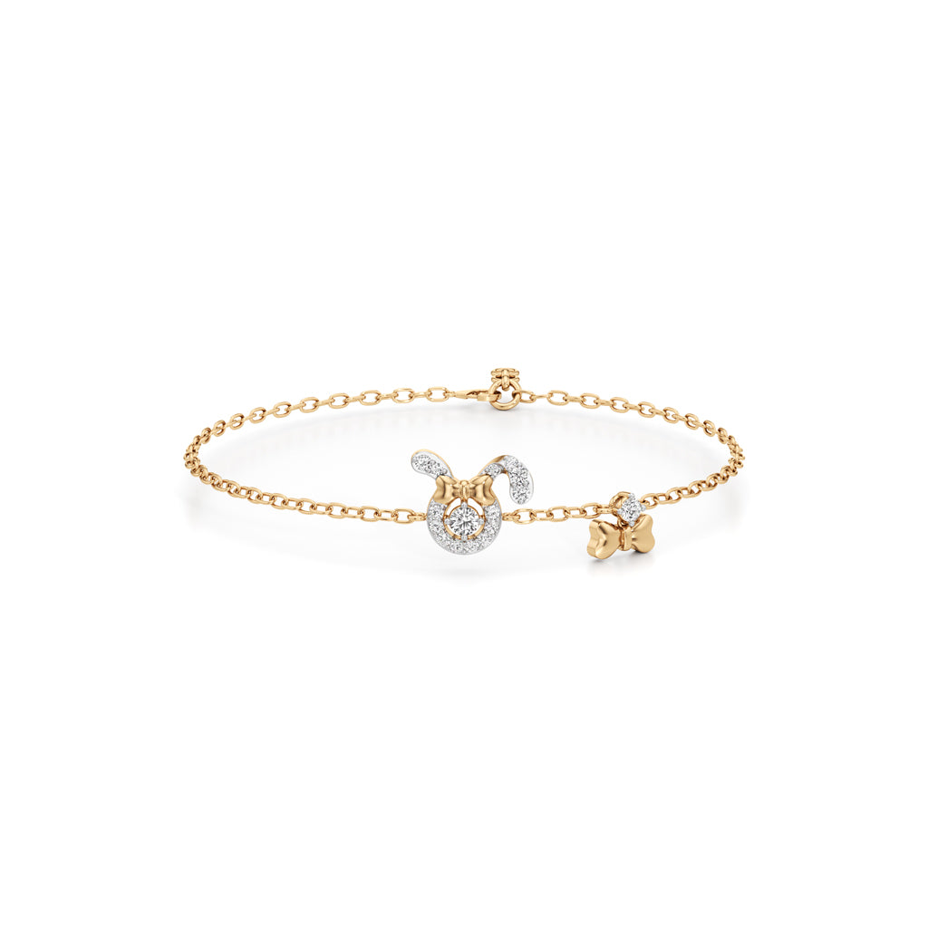 Whimsical Bunny Charm Bracelet  925 Sterling Silver 18k Gold Vermeil Lab Grown Diamond