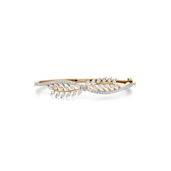 Solid 925 Silver  18k Gold Vermeil Sparkling Marquise LeafMotif Statement Bangle
