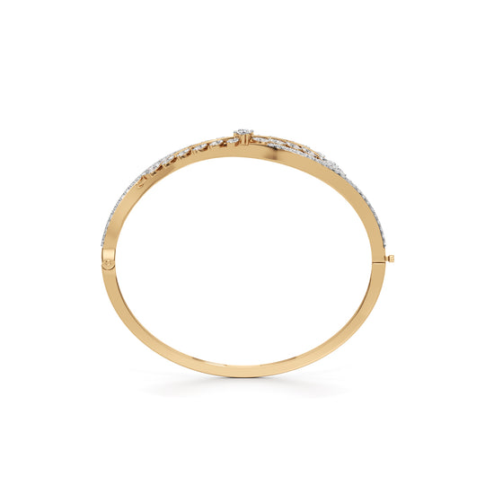 Solid 925 Silver  18k Gold Vermeil Sparkling Marquise LeafMotif Statement Bangle