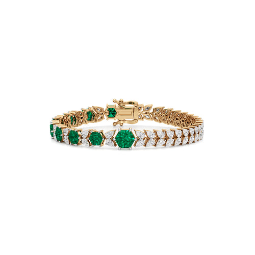 Majestic Hexagon Emerald  PearCut 925 Silver 18k Gold Plated Luxury Tennis Bracelet