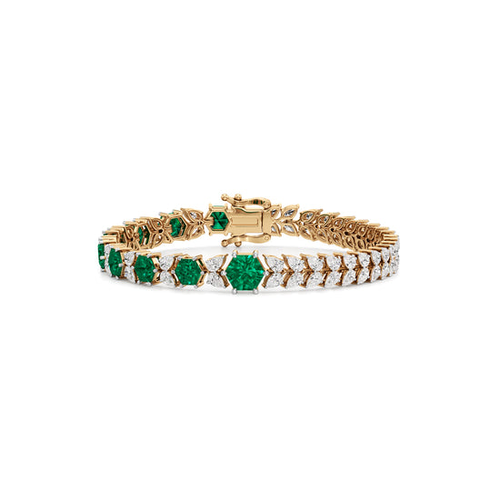Majestic Hexagon Emerald  PearCut 925 Silver 18k Gold Plated Luxury Tennis Bracelet