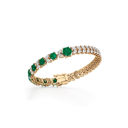 Majestic Hexagon Emerald  PearCut 925 Silver 18k Gold Plated Luxury Tennis Bracelet