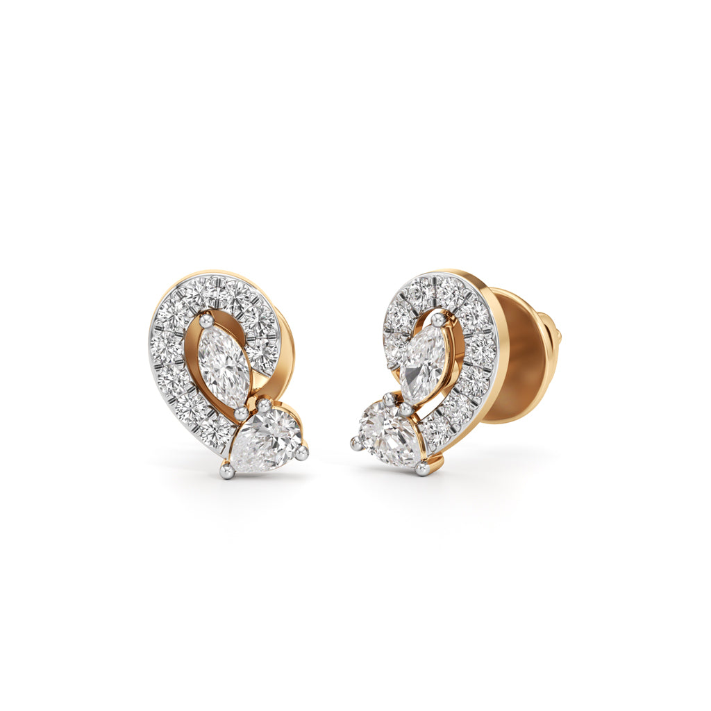 Curved Marquise Halo Stud Earrings in 925 silver 18k Gold Plated