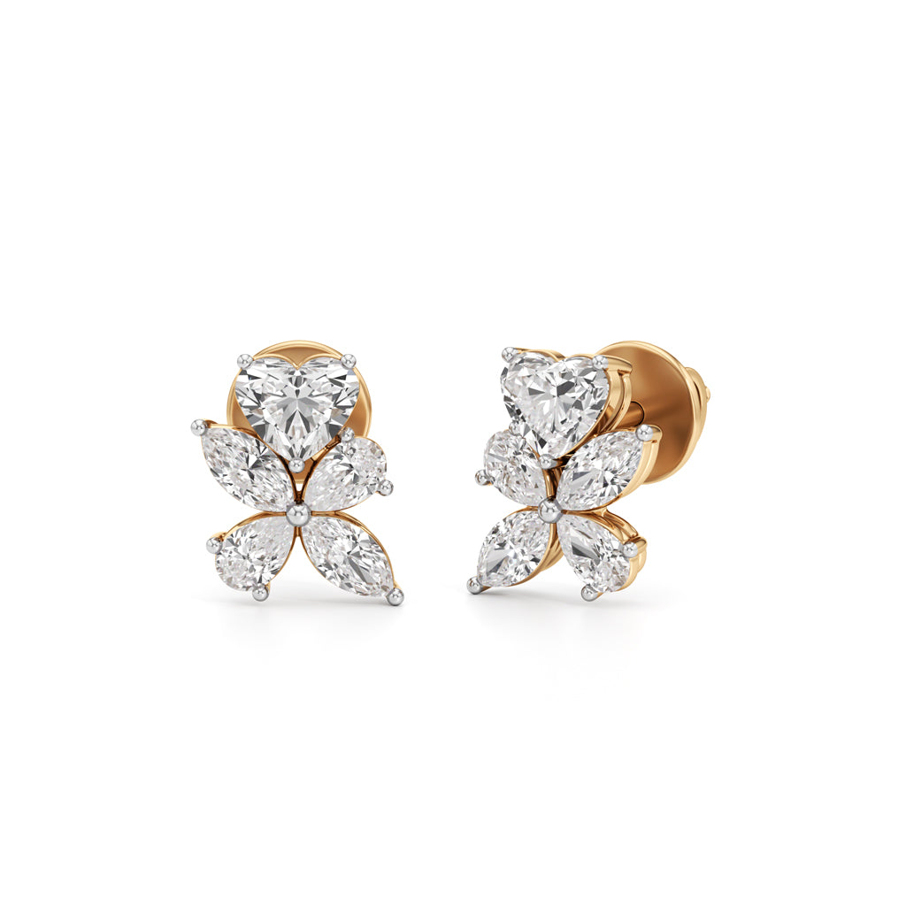Heart  Marquise Butterfly Wing Studs in 925 silver 18k Gold Plated