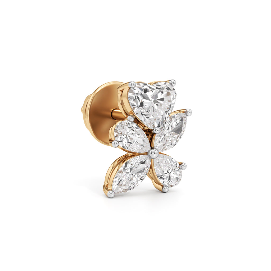 Heart  Marquise Butterfly Wing Studs in 925 silver 18k Gold Plated