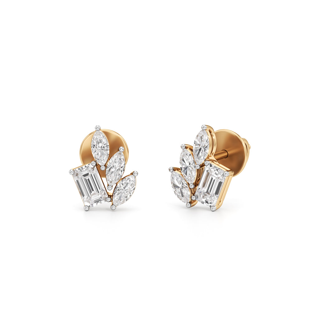 Emerald  Marquise Fan Stud Earrings in 925 silver 18k Gold Plated