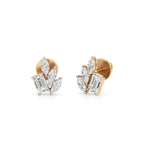 Emerald  Marquise Fan Stud Earrings in 925 silver 18k Gold Plated