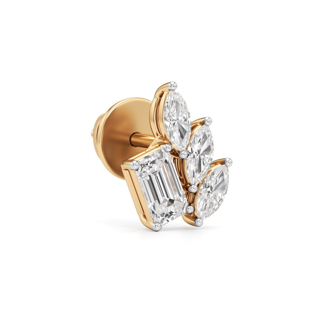 Emerald  Marquise Fan Stud Earrings in 925 silver 18k Gold Plated