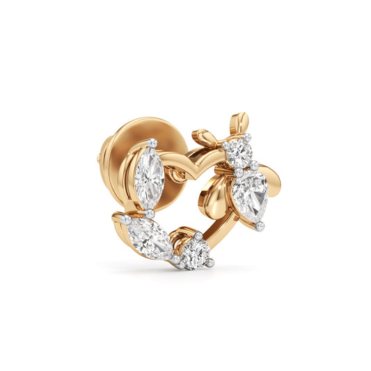 Heart Vine And Honeybee Stud Earrings in 925 silver 18k Gold Plated