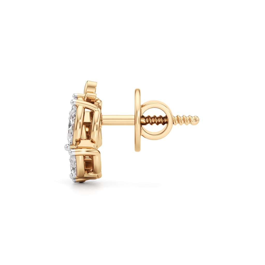 Heart Vine And Honeybee Stud Earrings in 925 silver 18k Gold Plated