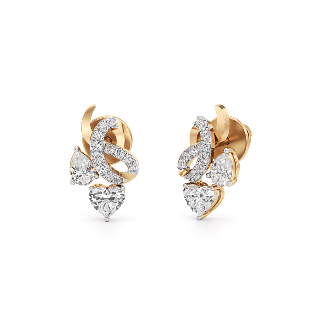 925 Silver 18K Gold Plated Designer Heart  Pear Cut Stud Earrings