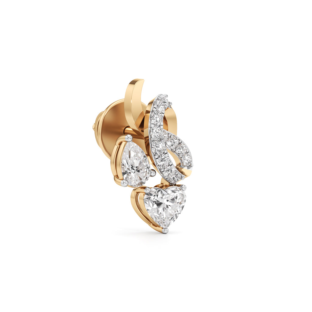 925 Silver 18K Gold Plated Designer Heart  Pear Cut Stud Earrings