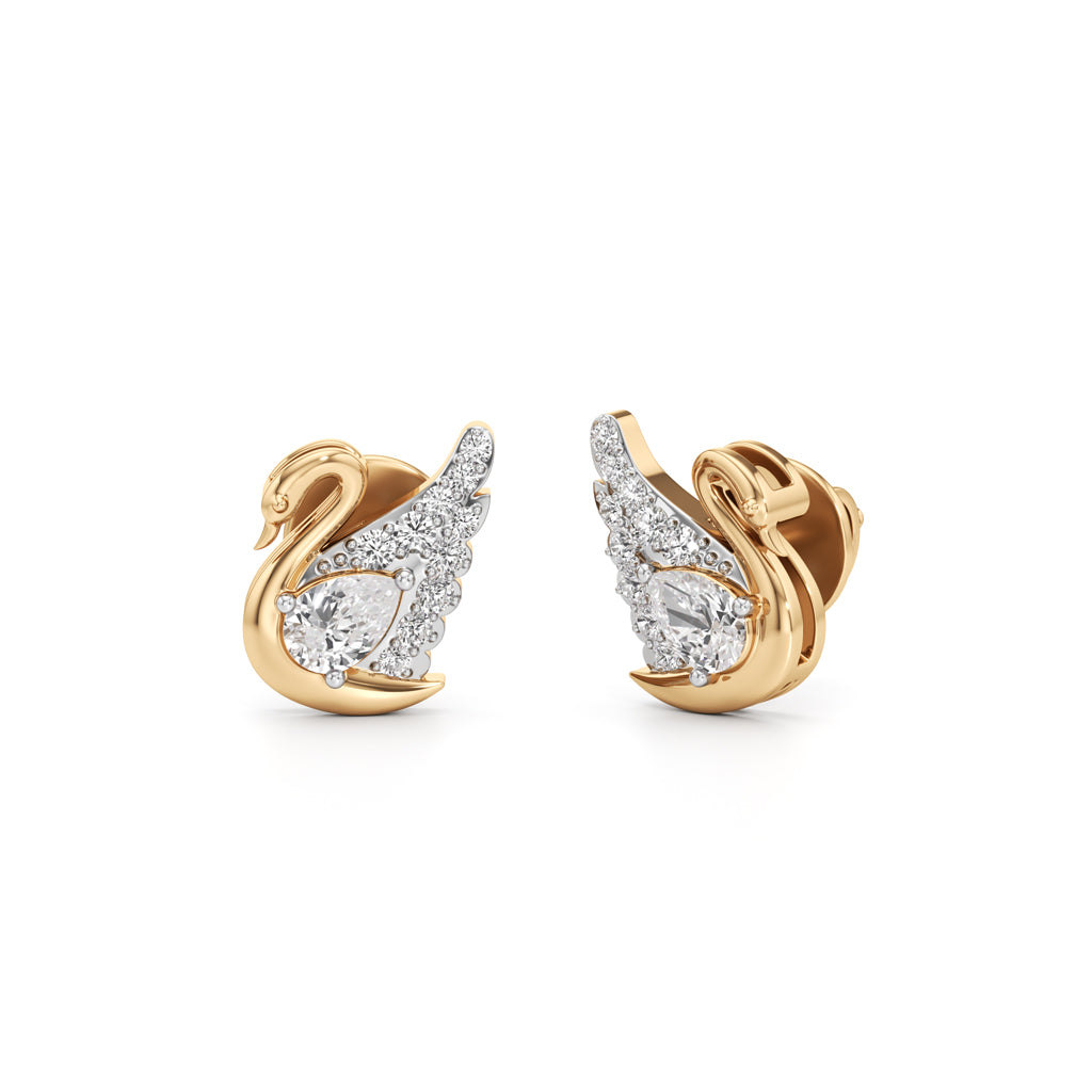 Majestic Pav Swan Stud Earrings in 925 silver 18k Gold Plated