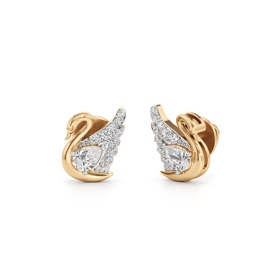 Majestic Pav Swan Stud Earrings in 925 silver 18k Gold Plated