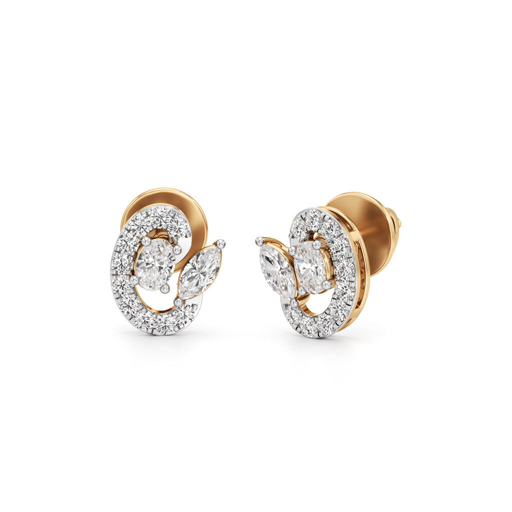 Modern EmeraldCut Halo Studs in 925 silver 18k Gold Plated