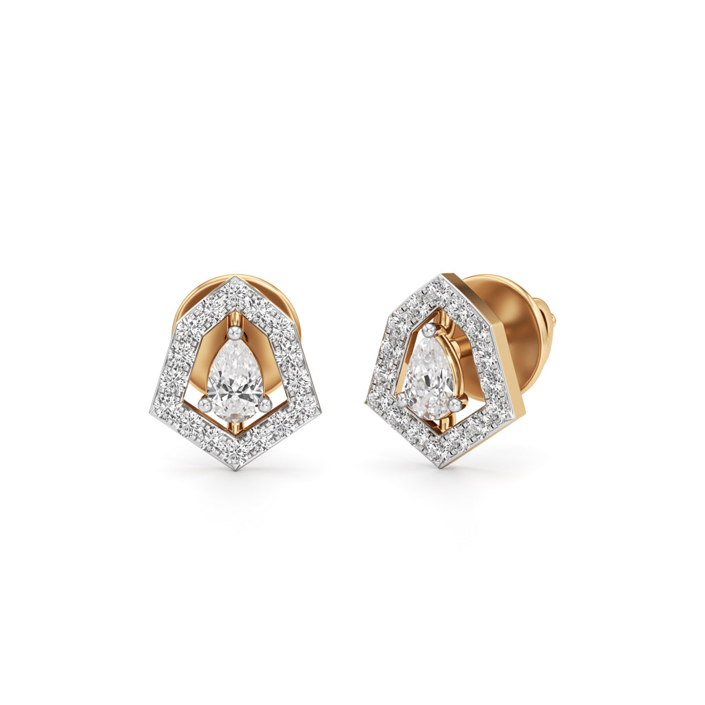 Geometric Halo Stud Earrings  925 Sterling Silver 18k Gold Vermeil Lab Grown Diamond