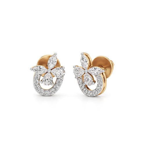 Honeybee Heart  Marquise Bloom Studs in 925 silver 18k Gold Plated