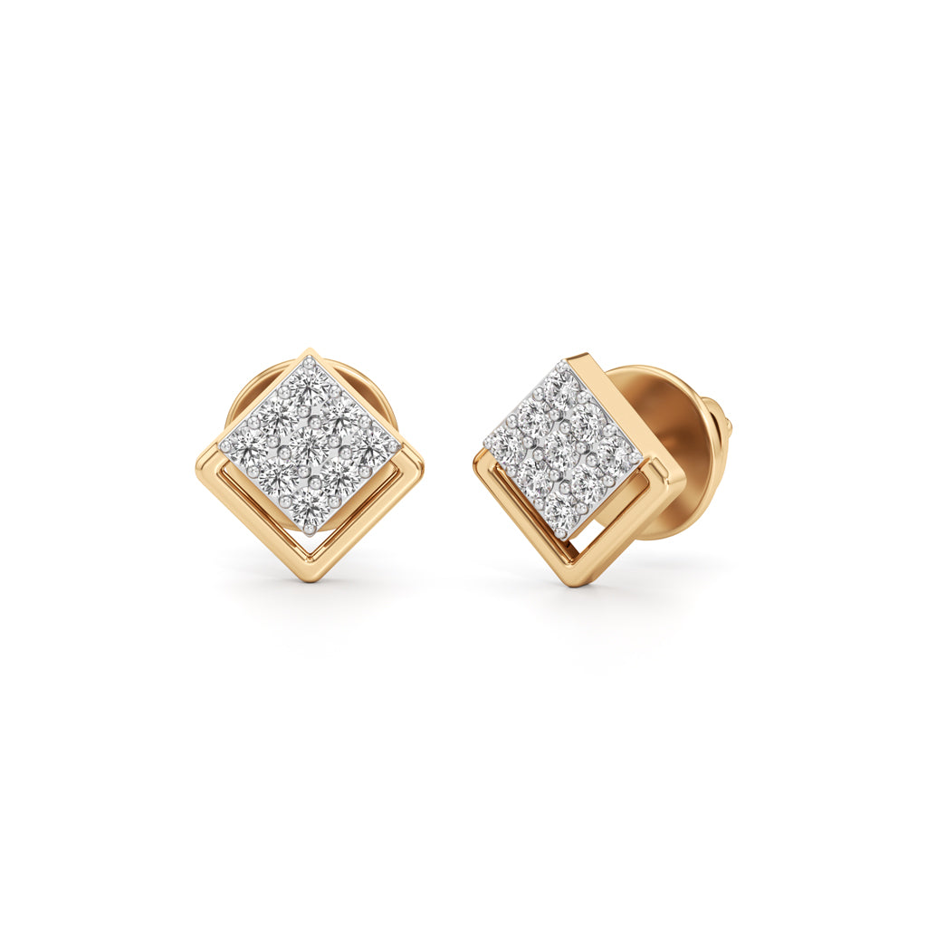 Geometric DiamondFrame Studs in 925 silver 18k Gold Plated