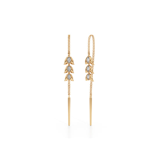 Triple Lotus 925 Silver  18k Gold Vermeil Threader Earrings