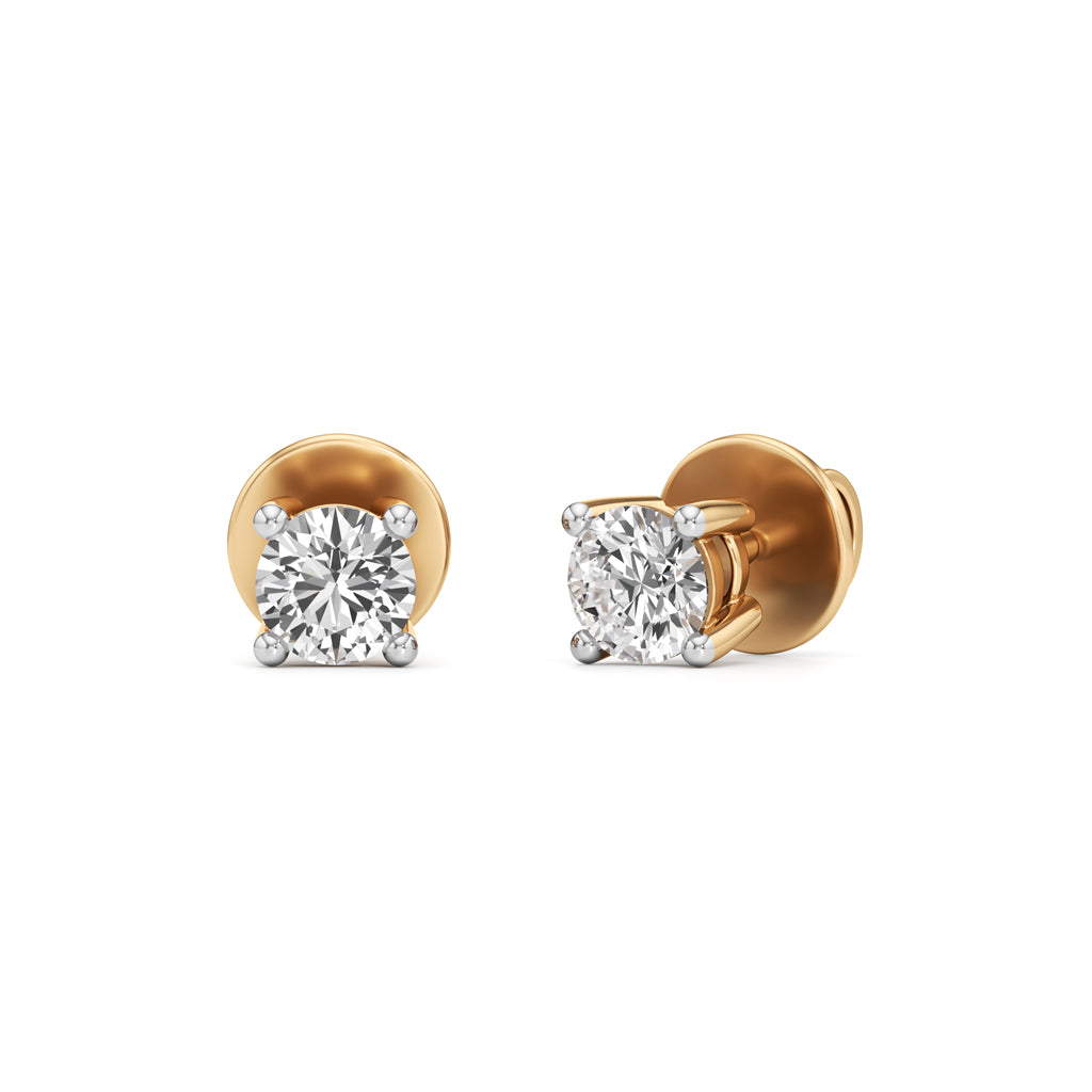 Elegant  Solitaire 925 Silver  18k Gold Vermeil Stud Earrings