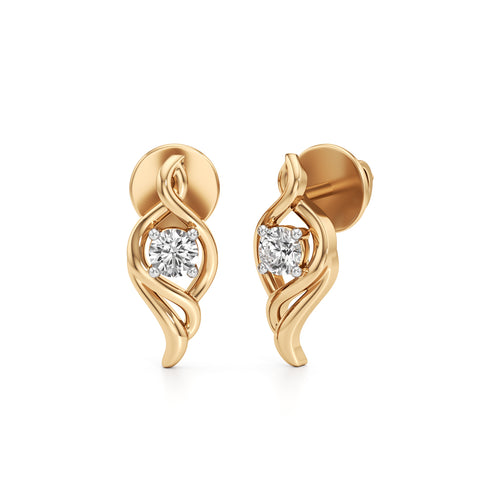 Artistic Flame 925 Silver  18k Gold Vermeil Solitaire Stud Earrings