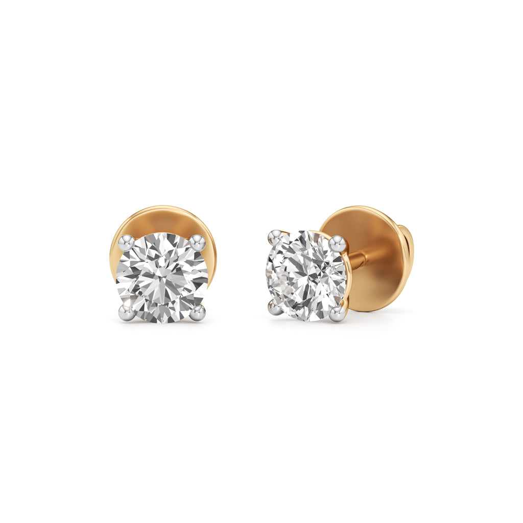Timeless  Solitaire 925 Silver  18k Gold Vermeil Stud Earrings