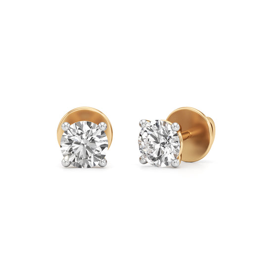 Timeless  Solitaire 925 Silver  18k Gold Vermeil Stud Earrings