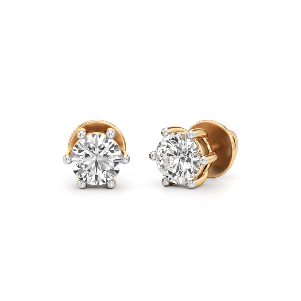 Classic Solitaire 925 Silver  18k Gold Vermeil Stud Earrings