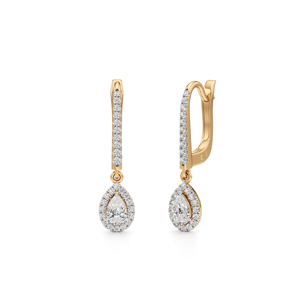 Radiant PearDrop 925 Silver  18k Gold Vermeil Halo Earrings