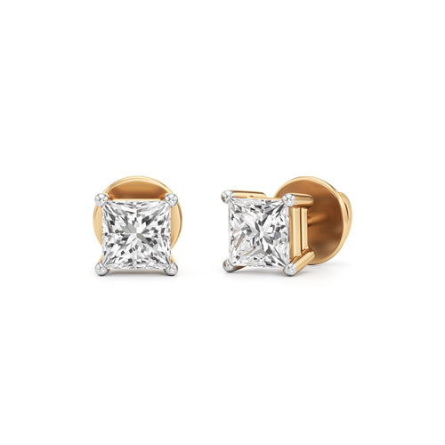 Elite PrincessCut 925 Silver  18k Gold Vermeil Stud Earrings
